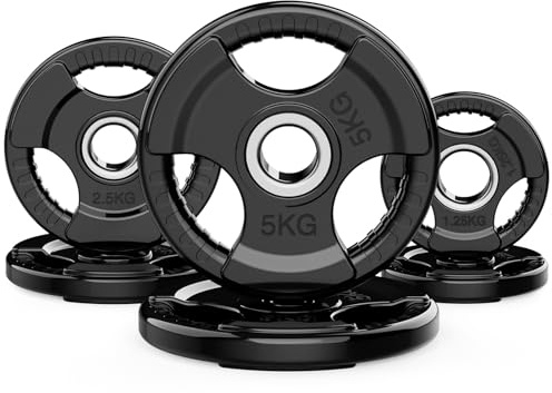 PhysKcal 1,25 kg, 2,5 kg, 5 kg olympisches Hantelscheiben-Set, 5,1 cm gummierte Gusseisenplatten für Cross-Training, Stoßstangenplatten, Stahleinsatz, Krafttraining für Ez Curlstange, Olympische