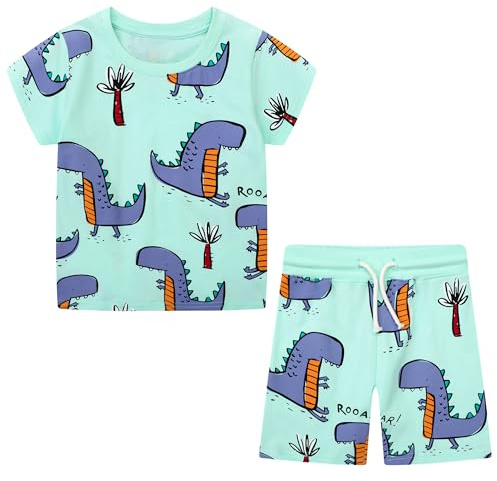 JinBei klädset för pojkar, bomull, t-shirt och shorts, GR. 92–122, Grön, 110-116