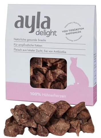 AYLA Delight Katzenleckerli | Hühnerherzen Gefriergetrocknet 28g