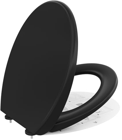 CECIPA Derw Series Toilet Seat with Soft-Close Mechanism, Oval Lid, Black
