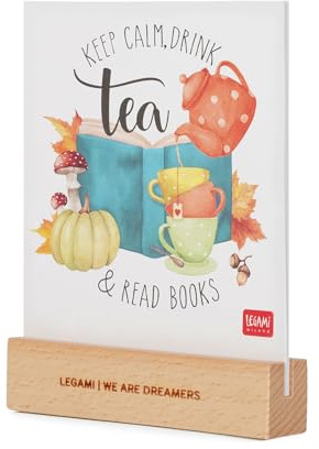 Legami - Calendario de mesa, 12 meses, idioma inglés, calendario 2026 con base de madera, 12 hojas de cartón de alta calidad de 300 g/m2 (una por mes), 10,5 x 13 x 2,5 cm