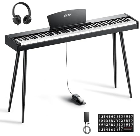 Eastar EUP-80 Digital Piano 88 Key Velocity-Sensitive Keyboard, Full-Size Electric Piano Keyboard for Beginner, Upright Keyboard Piano Bundle Music Stand, Pedal, Headphones and Stickers
