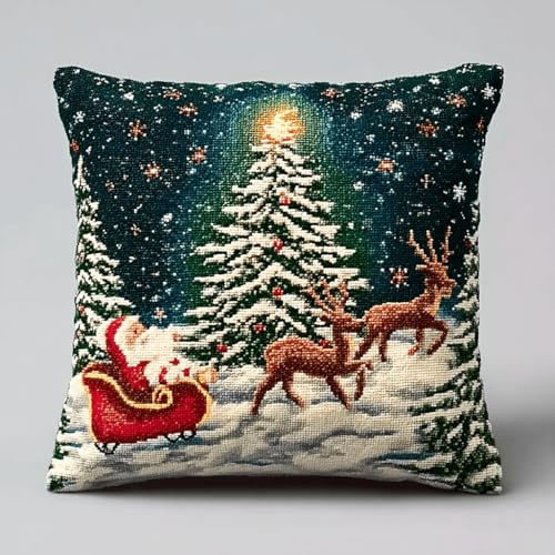 XDEGHUANGSS Christmas Design Latch Hook Cushion Making Kit 43x43cmDIY Craft Set for Adults & Kids,Creative Handmade Hobby for Festive Home Décor -5