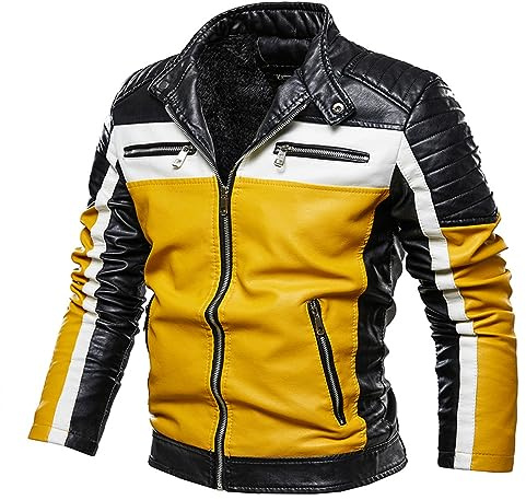 Forro polar pesado para hombre, resistente al viento, con cremallera, sudadera con capucha cálida compatible con chaqueta de moto de invierno, amarillo, L
