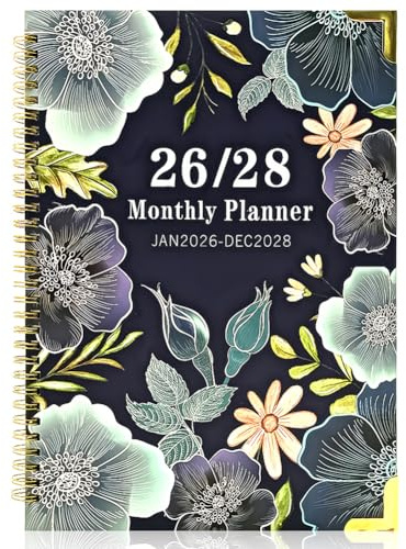 Academic Diary 2026-2028,A4 Monthly to View Appointment, Floral Design Colorful Monthly Tabs, Teacher Planners Academic Year from January 2026 – December 2028