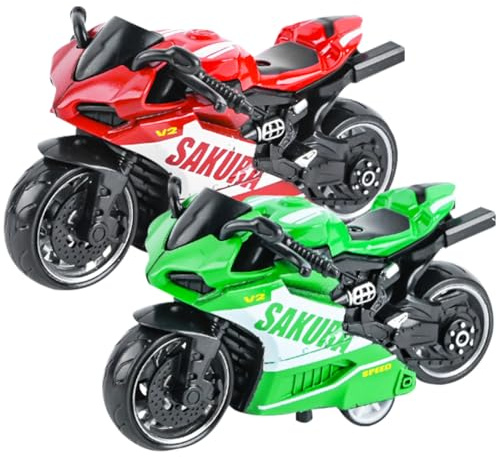 WFKKMEQ Motorcycle Toys, Highly Simulation Motorbike Model Toy, Alloy Motorcycle Model Pull-Back Vehicle Toy, Kids Motorbike Toys for Boys and Girls - 2PCS