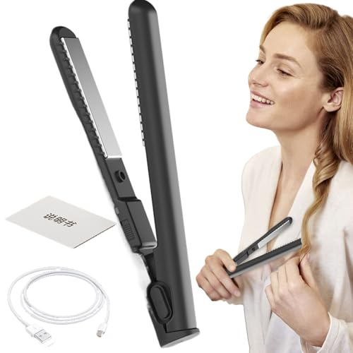 Liten USB-uppladdningsbar kort hårplattång 2-i-1 | Bärbar plattång med USB hårstyling och stylingverktyg för kvinnor och flickor hem tillbehör