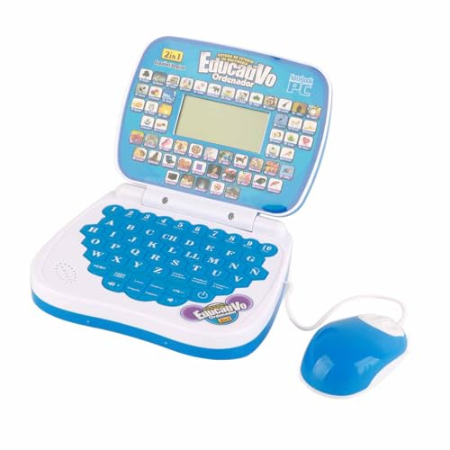 FTVOGUE Ordenador Portátil de Aprendizaje para Niños, Juguete Educativo Bilingüe Inglés Español con Función de Relectura de Música, Teclado para Aprendizaje Temprano (Blue)