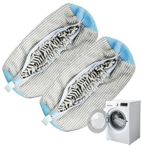 2 Pack Trainer Laundry Wash Bags Reusable Shoe Washing Machine Bag, 360° Full Surround Deep Cleaning Anti-Scratch Protective Shoe Wash Pouch Fit All Sneakers Boots Footwear for Washer Dryer Grey