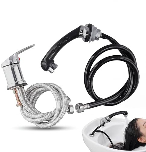 mixer tap with hand shower, Shampoo Bed Faucet, Hairdressing Salon tap Valve Faucet for Shampoo Chairs, Barber Vanity and Salon Basins, 80cm Hose