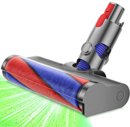 Testina a Rullo Morbido di Ricambio per Dyson V7 V8 V10 V11 V15, Spazzola per Pavimenti Duri con Sgancio Rapido e Luce Verde Rileva Polvere, Bocchetta Motorizzata per Legno e Piastrelle