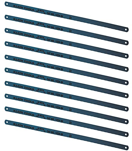 Klein Tools 1224BI-P Hacksaw Blades, Bi-Metal Replacement Blades, Made in USA, 24 TPI, 12-Inch, 10-Pack
