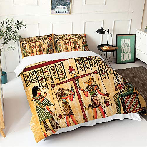 Morbuy Bettbezug Bettwäsche Set - 3D Drucken Bettwäsche-Set für Junger Erwachsener, Mikrofaser Weiche Bettbezug mit Reißverschluss und Kissenbezüge (135x200cm,Ägyptische Mythologie)