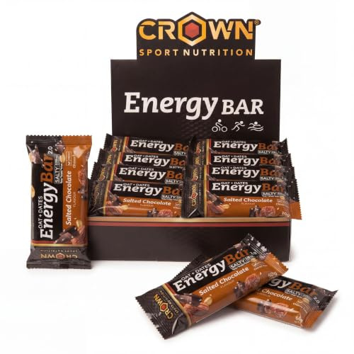 Crown Sport Nutrition Energy Bar 2.0 Chocolate Salado | Caja 12 x 60 g | Barritas Energéticas Ciclismo Sin Gluten | Avena y Pasta de Dátil | 338 mg Sodio | Sin Aceite de Palma