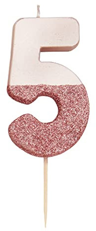 Talking Tables- Vela Número 5 Con Brillo De Oro Rosa Para niños, adultos, 50 cumpleaños, aniversario, hito, Color (BDAY-CANDLE-RG-5)