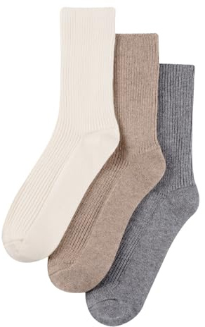 MELUSA Wool Cashmere Socks for Women, 3 Pairs Super Soft Warm Cozy Winter Gift Crew Socks (US, Alpha, Medium, Regular, Regular, Ivory/Taupe/Grey)