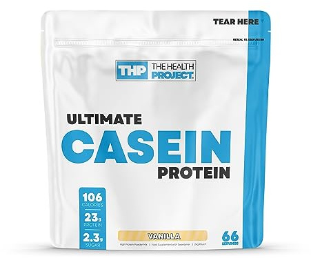 The Health Project Ultimate Casein Protein - Health-Conscious Slow Digesting Supplement | Over 23g Protein | Low Carbs, Low Fat 2kg (Vanilla)