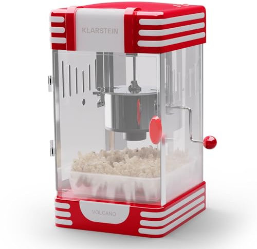 Klarstein Popcornmaschine Klein, Popcornmaschine für Süßes & Salziges Popcorn, 300W Popcorn Maker, Retro Küchengeräte für Popcornmais, Popcorn Maschine mit Edelstahlbehälter, rot