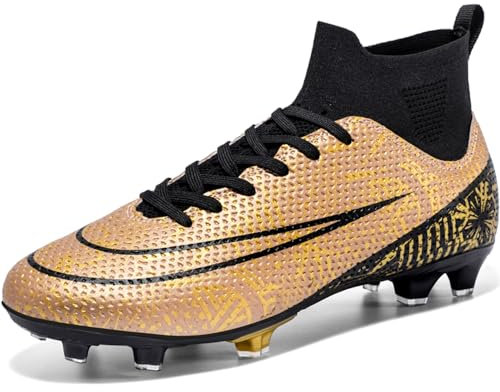 VTASQ Fußballschuhe Herren Professionelle Fussballschuhe Jugendliche Outdoor High Top Spike Cleats Fußball Stiefel Athletics Trainingsschuhe Sportschuhe Gold 46 EU