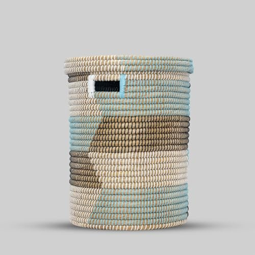Handcrafted Natural Straw Laundry Basket with Flat Lid, 3 Sizes (Multi Color, Medium)
