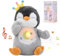 Edencomer Schlummer Kuscheltier - Schlummer Pinguin mit Simuliertem Atem, Musik und Nachtlicht, Kuscheltier mit Atembewegung Begleiten Sie Kinder Zum Schlafen (Grau)