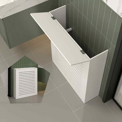 Cache Radiateur Bois Moderne en Bois Blanc avec Grille et Persiennes, Cache-radiateur Design de Rangement et Rabattable, pour la Maison et le Salon(40x30x20cm/16x12x8in)