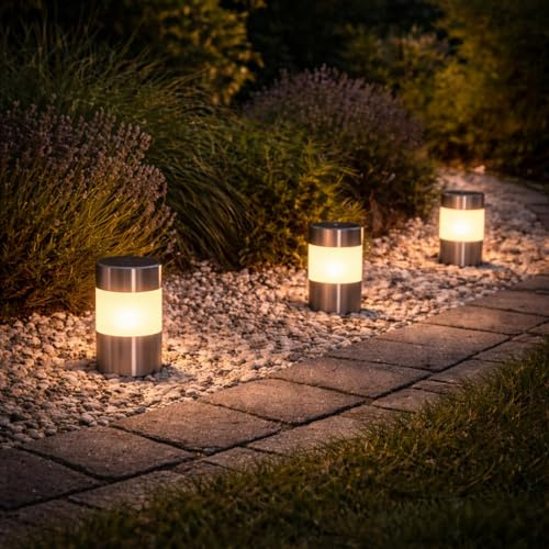 BEPER P207ILO031 Set 3 Lampade Solari Segnapassi da Giardino, 3 Luci Solari da Esterno con Picchetto, Accensione Automatica, LED per Vialetti e Aiuole, Autonomia fino a 8 Ore, IP44