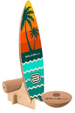 Brunelli märkes balansbräda komplettset med korkrull, halvklot & hållare 14 modeller att välja mellan Halkfritt träbräda Balansträning Fitness och nöje (Surfer 87 cm komplettset)