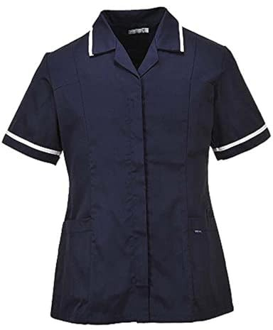 Portwest LW20 Women’s Classic Tunic Polycotton Work Uniform with Pockets Ladies Healthcare Beauty Concealed Zip Action Back Spa Salon Nail Massage Therapist Shirt Top, Navy, XXXL