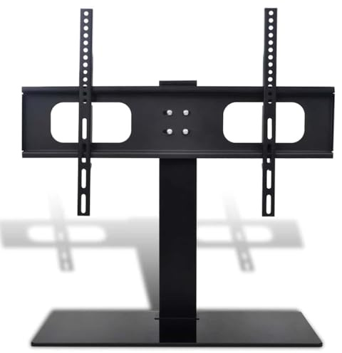 vidaXL Pedestal TV Stand - Adjustable Height - Powder-Coated Steel and Tempered Glass Base - Fits 37-55 Inch Screens - Black