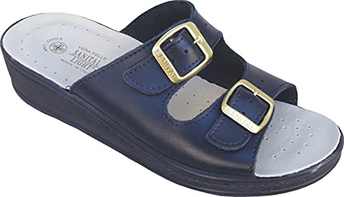 Sanital Light - Zapatilla de Cuero Casa Mujer 1371 | Plantilla Anatómica Anti-Shock | Zapatilla Ortopédica | Marino, 38 EU, Cuero