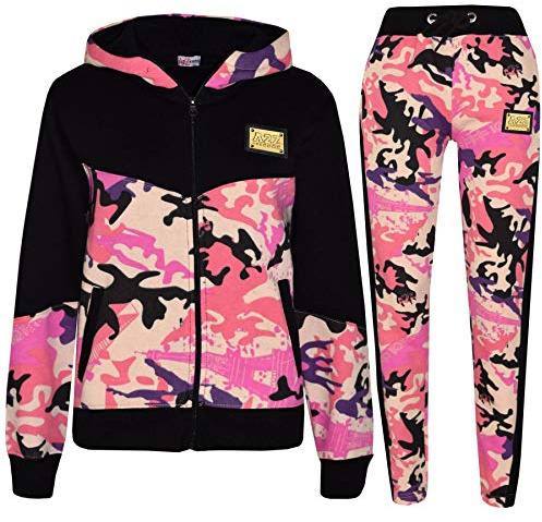 A2Z 4 Kids Unisex Tracksuit Kids Designer's A2Z Badged Camouflage Contrast Panel Hooded, Baby Pink, 7-8 Years
