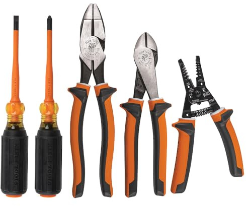 Klein Tools 94130 1000V Insulated Screwdriver Tool Set, Made in USA, with #2 Phillips and 1/4-Inch Cabinet Slim Tips, 2 Insulated Pliers and Wire Stripper