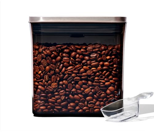 OXO Steel Coffee POP Container with Scoop – 1.6 L Airtight Storage, Stainless Steel Lid, Tinted Body, Space-Saving, Includes 30 ml Scoop