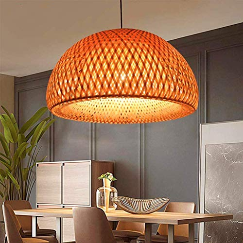 PANNN Lampes Suspendues Lustre En Rotin De Bambou Rétro Chapeau De Paille Lumières Suspendues À La Main E27 Lampe Suspendue Réglable En Hauteur Restaurant Chambre Balcon Café Cuisine Abat-Jour,45cm