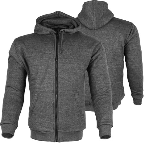 Bikers Gear Australia - Chaqueta para motociclistas – Sudadera protectora negra, roja y gris con forro de Kevlar y capucha desmontable, chaquetas de moto con capucha suave para hombres, gris, 48