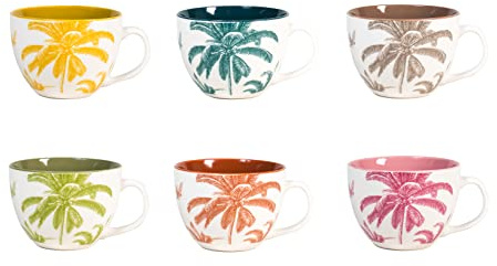 H&H Indian Summer Set 6 Tazze Jumbo, New Bone China, Senza Piattino, cc485