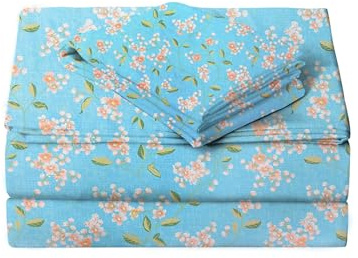 JSD Blue Floral Printed Sheet Set Full Size, 4 Piece Soft Pattern Microfiber Sheets Extra Deep Pocket