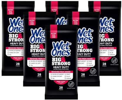 Wet Ones Big & Strong Antibacterial Hand Wipes, Fresh Scent, 28 ct (6 Pack)