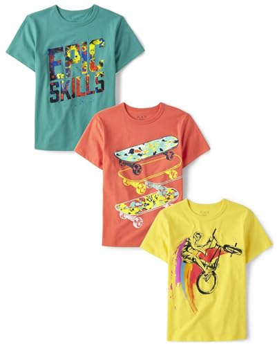 The Children's Place,Boys,Vehicles Short Sleeve Graphic T-Shirts,Multipacks,Epic Skills/Skateboard/Bicycle 3-Pack,Small