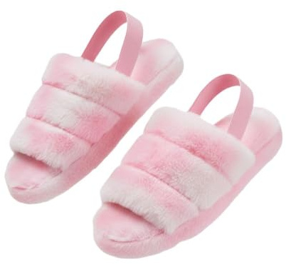 A2Z Women Warm Fluffy Slidders Cozy Faux Fur Indoor Outdoor Floor Slides Flat Soft Ladies, Female Sandals Cozy Home Furry Slipper Peep Toe Warm Winter Slippers