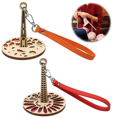 Yarn Holder for Crochet 2Pcs, Portable Wrist Strap Yarn Holder for Knitting with Leather Wristband to Prevent Yarn Entanglement, String Dispenser for Hats Sweaters Handicrafts (Orange/Red)