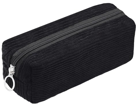 Qxsuse Mäppchen Cord-Stoff,Pencil Case mit praktischem Reißverschluss,Große Speicherkapazität Federmäppchen für Schulen, Büros,Reisen (Schwarz)