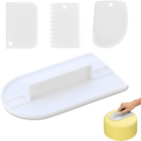 4 Piece Set Cake Smoother, Fondant Smoother, Icing Smoother, Cake Scraper, Cake Scraper Buttercream Smoother,Combing Tool for Cake Edge Decorating for Home Kitchens Cake Shops Candy Shops(White)