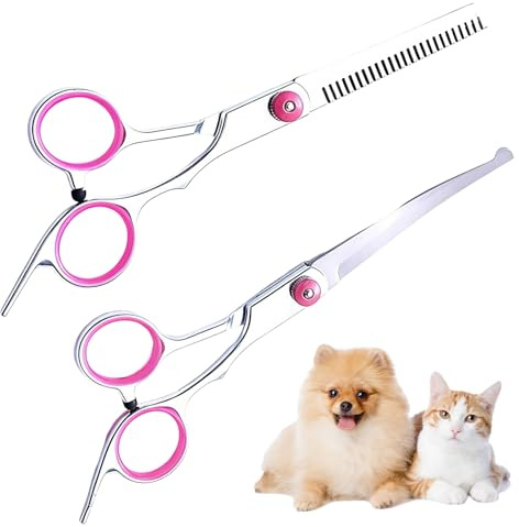 DRJCKOLOTH Tijeras Para Perros Profesional,Tijeras Peluqueria Canina,Kit De Tijeras Para Peluquería Canina,Con Puntas Redondas De Seguridad, Para Pelo Largo y Corto Para Perros, Gatos y Mascotas