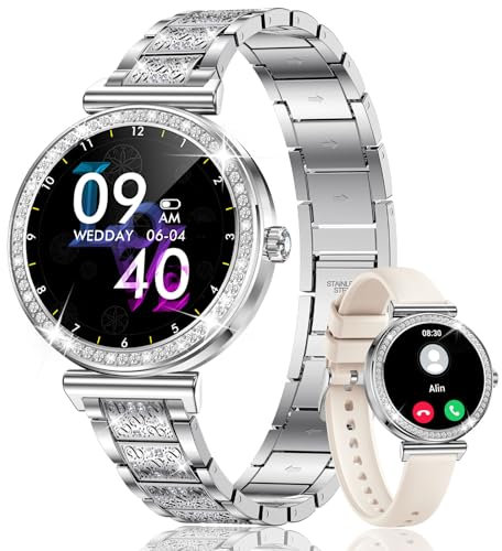 CIVO Smartwatch Damen Telefonfunktion Armbanduhr: Sport Fitness Tracker Smart Watch Kompatibel Android iOS - Blutdruckmessung Pulsuhr Fitnessuhr Silber Wasserdicht