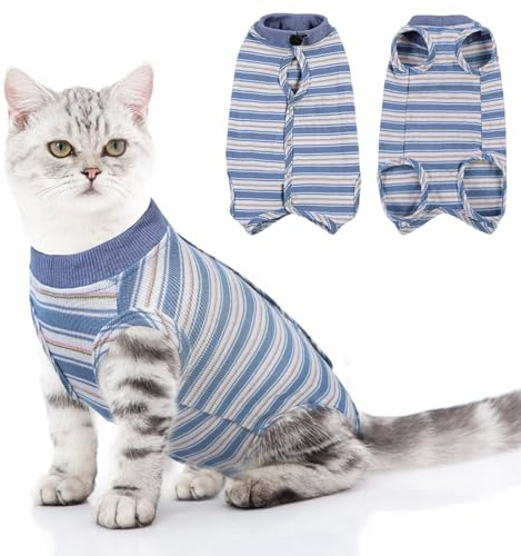 ASENKU Body Gatto Post Operatorio Tuta Recupero per Gatti Femminili, Post-chirurgia o Malattie della Pelle,Tutina Post Operatoria Gatto,Vestiti per Gatti per Impedire Leccare Ferita, Blu, XS