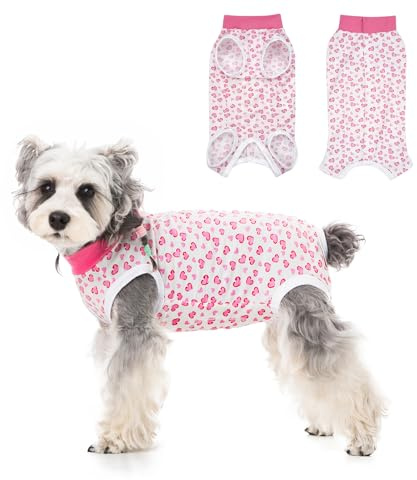 FEimaX Combinaison de Récupération pour Chiens Chats Après Chirurgie, Body Chien Post Operatoire Femelle Male, Maillot de Récupération pour Chien de Petite Moyenne Taille (Coeur Rose, S)