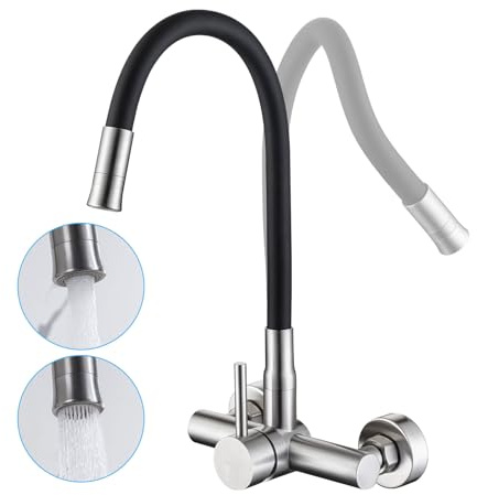 Grifo de cocina de pared de acero inoxidable LakeBayMZC Con 2 tipos de chorro de agua, grifo de cocina con caño flexible