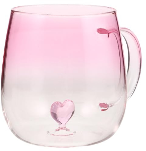 MUCKLILY Farbverlauf Kaffeetasse Mit 3D-Herzdesign Und Griff – Romantische Teetasse Aus Glas Für Valentinstagsgeschenk – Einlagiger Trinkbecher Für Kaffee Milch Und Saft